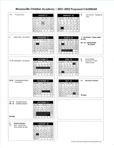 Eiu Academic Calendar 2022 2023 2021-2022 School Calendar - Mooresville Christian Academy