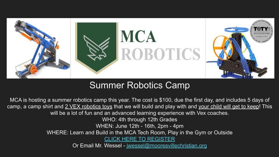 MCA 2023 Summer Robotics Camp